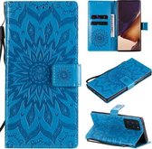 Voor Samsung Galaxy Note20 Ultra Reliëf Zonnebloem Patroon Horizontale Flip PU Lederen Case met Houder & Kaartsleuven & Portemonnee & Lanyard (Blauw)
