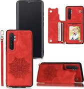 Voor Xiaomi Mi Note 10 Lite Mandala reliëf PU + TPU-hoesje met houder & kaartsleuven & fotolijst & riem (rood)