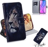 Voor Xiaomi Redmi 9 Gekleurde tekening Horizontale flip lederen tas met houder & kaartsleuf & portemonnee (leeuw)