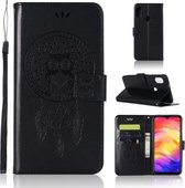 Windgong Uil Embossing Patroon Horizontale Flip lederen tas met houder & kaartsleuven & portemonnee voor Xiaomi Redmi Note 7 (zwart)