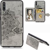 Voor Xiaomi Mi CC9e Mandala Reliëf Magnetische Doek PU + TPU + PC Case met Houder & Kaartsleuven & Portemonnee & Fotolijst & Riem (Grijs)