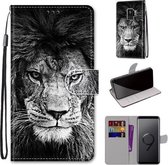 Voor Samsung Galaxy S9 + Gekleurde tekening Cross Texture Horizontale Flip PU lederen tas met houder & kaartsleuven & portemonnee & lanyard (zwart-witte leeuwenkop)