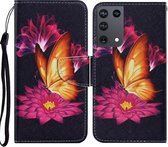 Voor Samsung Galaxy S21 Ultra 5G Gekleurde Tekening Patroon Horizontale Flip PU Lederen Case met Houder & Kaartsleuven & Portemonnee & Lanyard (Grote Gouden Vlinder)