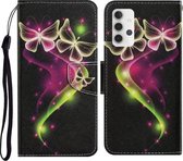 Voor Samsung Galaxy A32 5G Gekleurde Tekening Patroon Horizontale Flip PU Lederen Case met Houder & Kaartsleuven & Portemonnee & Lanyard (Paar Vlinder)