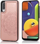 Voor Samsung Galaxy A50 / A50s dubbele gesp Mandala patroon PU + TPU beschermhoes met kaartsleuven & houder & fotolijst (rose goud)