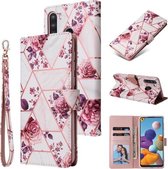 Voor Samsung Galaxy A21 Marmer Bronzing Stiksels Horizontale Flip PU Leren Case met Houder & Kaartsleuven & Portemonnee & Fotolijst (Rose Goud)