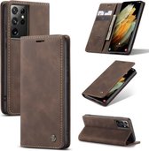 Voor Samsung Galaxy S21 Ultra 5G CaseMe 013 Multifunctionele Horizontale Flip Lederen Case met Houder & Card Slot & Portemonnee (Koffie)