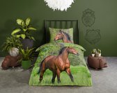 Good Morning Bruin paard - Dekbedovertrek - Eenpersoons - 140x200/220 cm + 1 kussensloop 60x70 cm - Multi kleur