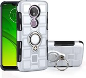 Voor Motorola Moto G7 Power EU versie 2 in 1 kubus PC + TPU beschermhoes met 360 graden draaien zilveren ringhouder (zilver)