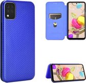 Voor LG K42 Carbon Fiber Texture Magnetische Horizontale Flip TPU + PC + PU Leather Case met Card Slot (Blue)