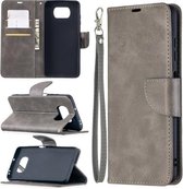 Voor Xiaomi Poco X3 Retro Lambskin Texture Pure Color Horizontale Flip PU Leather Case met houder & kaartsleuven & portemonnee & Lanyard (grijs)