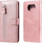 Voor Xiaomi Poco X3 NFC Mode Kalfs Textuur Rits Horizontale Flip Leren Case met Standaard & Kaartsleuven & Portemonnee Functie (Rose Goud)