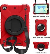 PC + siliconen schokbestendige combinatiebehuizing met 360 graden roterende houder en handvat en schouderriem voor iPad mini 5 / mini 4 (rood + zwart)
