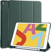 Voor iPad 10.2 inch 3-vouw horizontaal Flip PU-leer + schokbestendig TPU-hoesje met houder en pennensleuf (dennengroen)