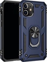 Voor iPhone 12 mini schokbestendige TPU + pc-beschermhoes met 360 graden roterende houder (blauw)