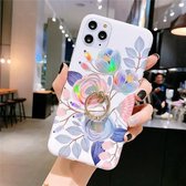 Voor iPhone 11 Kleurrijke Laser Flower Serie IMD TPU Mobiele Telefoon Case Met Ring Beugel Steentjes (Begonia Bloemen KC2)