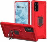 Voor Samsung Galaxy Note 20 koolstofvezel beschermhoes met 360 graden roterende ringhouder (rood)
