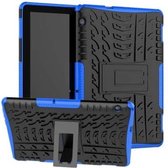 Voor Huawei MediaPad T5 Bandentextuur Schokbestendig TPU + PC beschermhoes met houder (blauw)