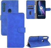 Voor Motorola Moto One Fusion Plus Effen Kleur Huidgevoel Magnetische Gesp Horizontale Flip Kalfsstructuur PU Lederen Case met Houder & Kaartsleuven & Portemonnee (Blauw)