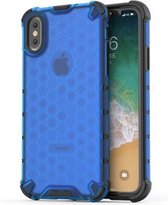 Schokbestendige honingraat pc + TPU beschermhoes voor iPhone X / XS (blauw)