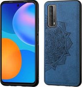 Voor Huawei Y7A / P Smart 2021 Mandala reliëf stoffen hoes PC + TPU mobiele telefoonhoes met magnetische functie en draagriem (blauw)