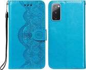 Voor Samsung Galaxy S20 FE Flower Vine Embossing Pattern Horizontale Flip Leather Case met Card Slot & Holder & Wallet & Lanyard (Blue)