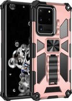 Voor Samsung Galaxy S20 Ultra schokbestendig TPU + pc magnetische beschermhoes met houder (roségoud)