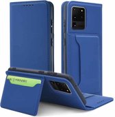 Voor Samsung Galaxy S20 Ultra 5G Sterk magnetisme Schokbestendig Horizontaal Flip Vloeistofgevoel lederen tas met houder & kaartsleuven & portemonnee (blauw)