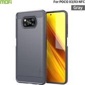 Voor Xiaomi POCO X3 / X3 NFC MOFI Gentleness-serie Geborstelde textuur Koolstofvezel Zachte TPU-hoes (grijs)