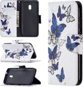 Voor Nokia C1 Plus Gekleurde Tekening Patroon Horizontale Flip Leren Case met Houder & Kaartsleuven & Portemonnee (Blauwe Vlinders)