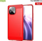 Voor Xiaomi Mi 11 MOFI Gentleness-serie Geborstelde textuur Koolstofvezel Zachte TPU-hoes (rood)