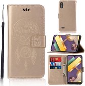 Voor LG K22 Windgong Uil Embossing Patroon Horizontale Flip Leren Case met Houder & Kaartsleuven & Portemonnee (Goud)