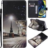 Voor Galaxy A80 / A90 Geschilderd patroon Horizontale flip lederen tas, met portemonnee en houder & kaartsleuven en lanyard (stadsgezicht)