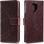 Voor Xiaomi Redmi Note 9 Pro Totem Bloem Reliëf Horizontale Flip TPU + PU Lederen Case met Houder & Kaartsleuven & Portemonnee (Bruin)