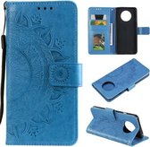Voor Xiaomi Redmi Note 9T Totem Bloem Reliëf Horizontale Flip TPU + PU lederen tas met houder & kaartsleuven & portemonnee (blauw)