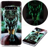 Voor Samsung Galaxy S10 + lichtgevende TPU zachte beschermhoes (woeste wolf)