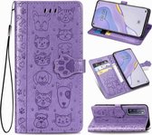 Voor Huawei Nova 7 Mooie Kat en Hond Embossing Patroon Horizontale Flip Leren Hoes, met Houder & Kaartsleuven & Portemonnee & Cartoon Sluiting & Lanyard (Paars)