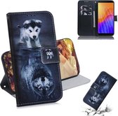 Voor Huawei Y5P Gekleurde Tekening Horizontale Flip Leren Case met Houder & Kaartsleuf & Portemonnee (Wolf en Hond)
