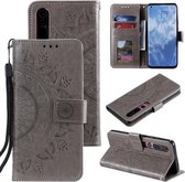 Voor Xiaomi Mi 10 5G Totem Bloem Reliëf Horizontale Flip TPU + PU lederen tas met houder & kaartsleuven & portemonnee (grijs)
