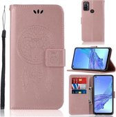 Voor OPPO A53 (2020) Windgong Uil Embossing Patroon Horizontale Flip lederen tas, met houder & kaartsleuven & portemonnee (roségoud)