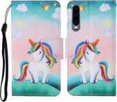 Voor Huawei P30 Gekleurde Tekening Patroon Horizontale Flip Leren Case met Houder & Kaartsleuven & Portemonnee & Lanyard (Regenboog Eenhoorn)