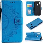 Voor Huawei Y7 (2019) Totem Bloem Reliëf Horizontale Flip TPU + PU lederen tas met houder & kaartsleuven & portemonnee (blauw)