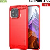 Voor Xiaomi Mi 11 Pro MOFI Gentleness-serie Geborstelde textuur Koolstofvezel Zachte TPU-hoes (rood)