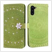 Voor Galaxy Note10 / Note10 5G Pressed Printing Sticking Drill Pattern Horizontal Flip PU Leather Case with Holder & Card Slots & Wallet & & Lanyard (Green)