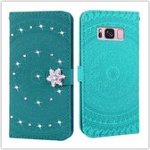 Voor Galaxy S8 Plus Pressed Printing Sticking Drill Pattern Horizontal Flip PU Leather Case with Holder & Card Slots & Wallet & & Lanyard (Grass Green)