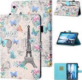 Voor Lenovo Tab M10 X605F / X505F Gekleurde Tekening Stiksels Horizontale Flip Lederen Case met Houder & Card Slot (Toren en Vlinders)