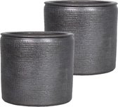 2x stuks bloempotten/plantenpotten van keramiek in het industrieel zwart D29 en H27 cm - Binnen gebruik