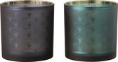 J-Line Windlicht Pauw Glas Blauw/Groen Large Assortiment Van 2