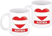 2x stuks hartje vlag Oostenrijk mok / beker 300 ml - Landen supporters feestartikelen