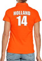 Oranje supporter poloshirt - rugnummer 14 - Holland / Nederland fan shirt / kleding voor dames L